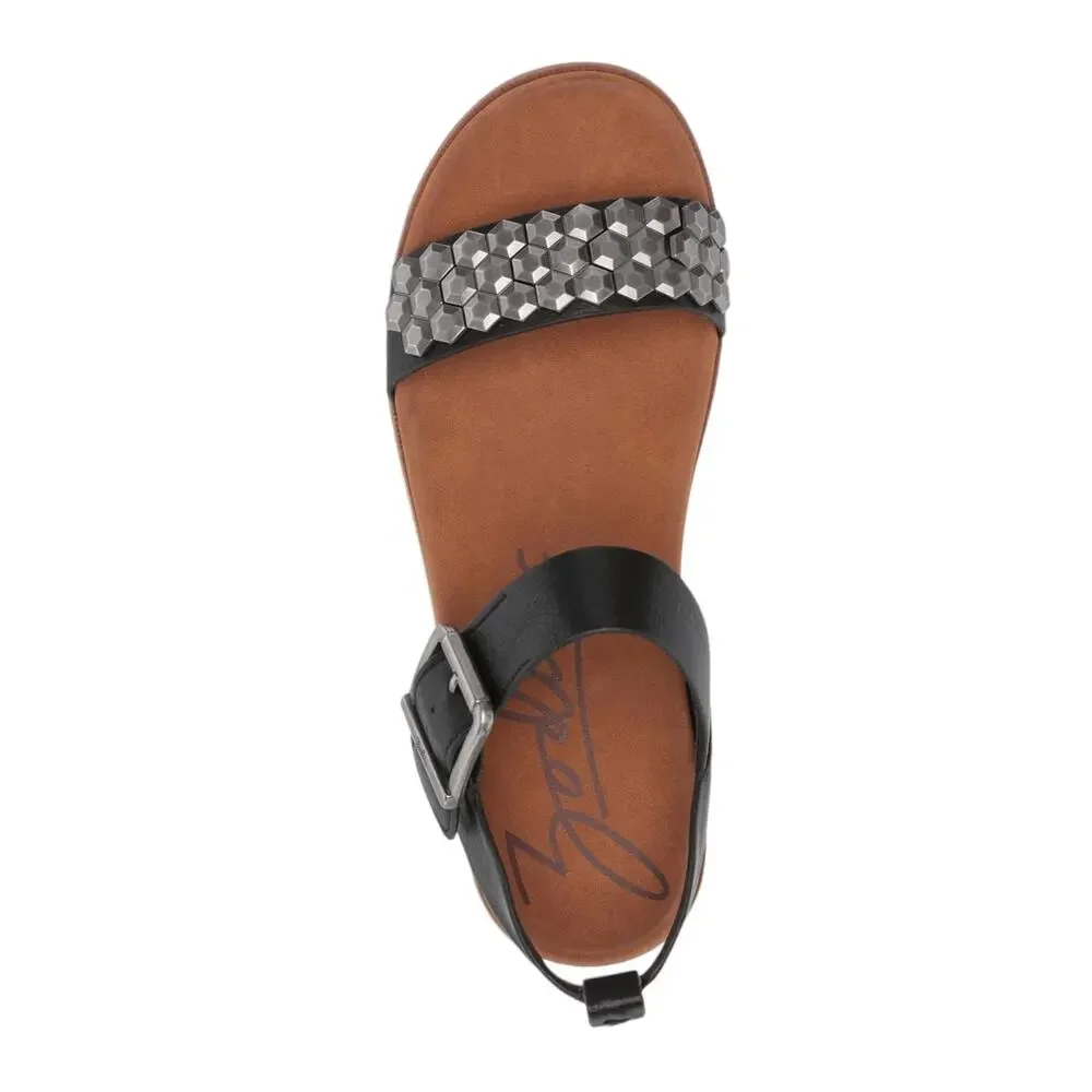 Zodiac Women's Nola Ankle Strap Studded Flat Sandals Black Size 9